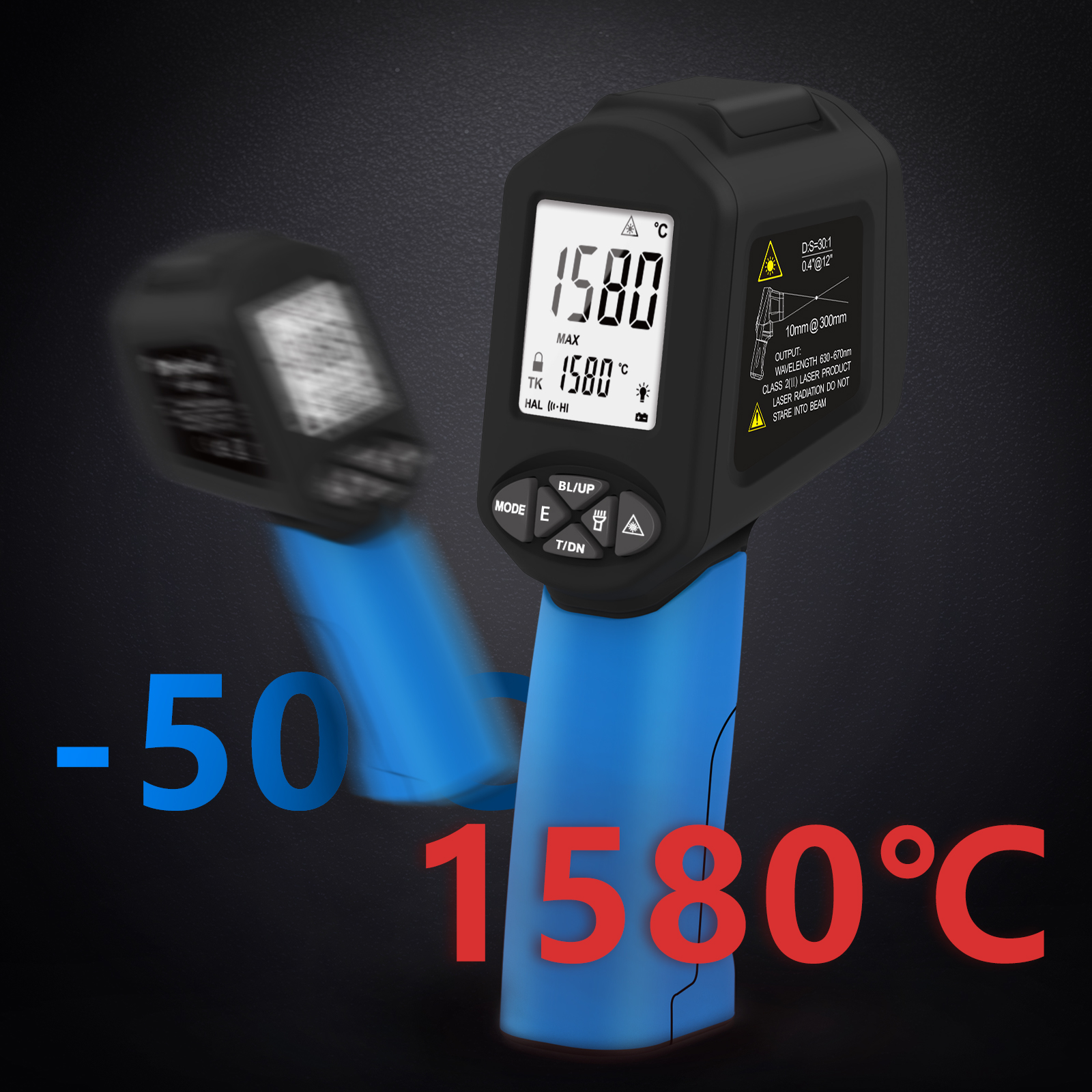 Industrial Laser Temperature Gun - Industrial Infrared Thermometer -50℃~1580℃ 30:1 D:S