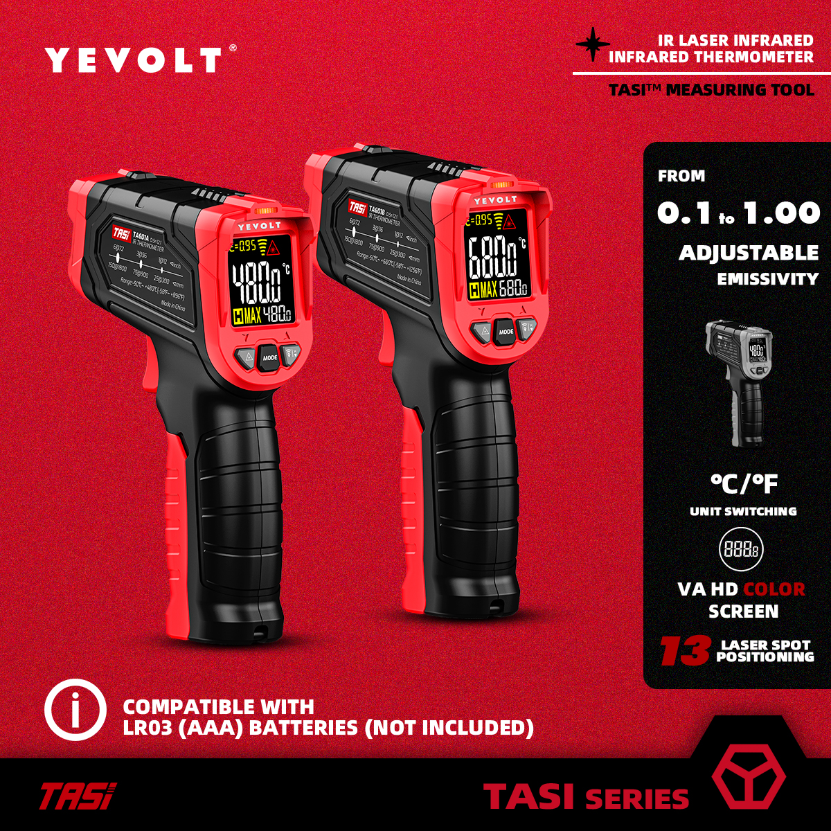 Industrial Laser Thermometer - YEVOLT TA601 Series Digital Infrared Thermometer
